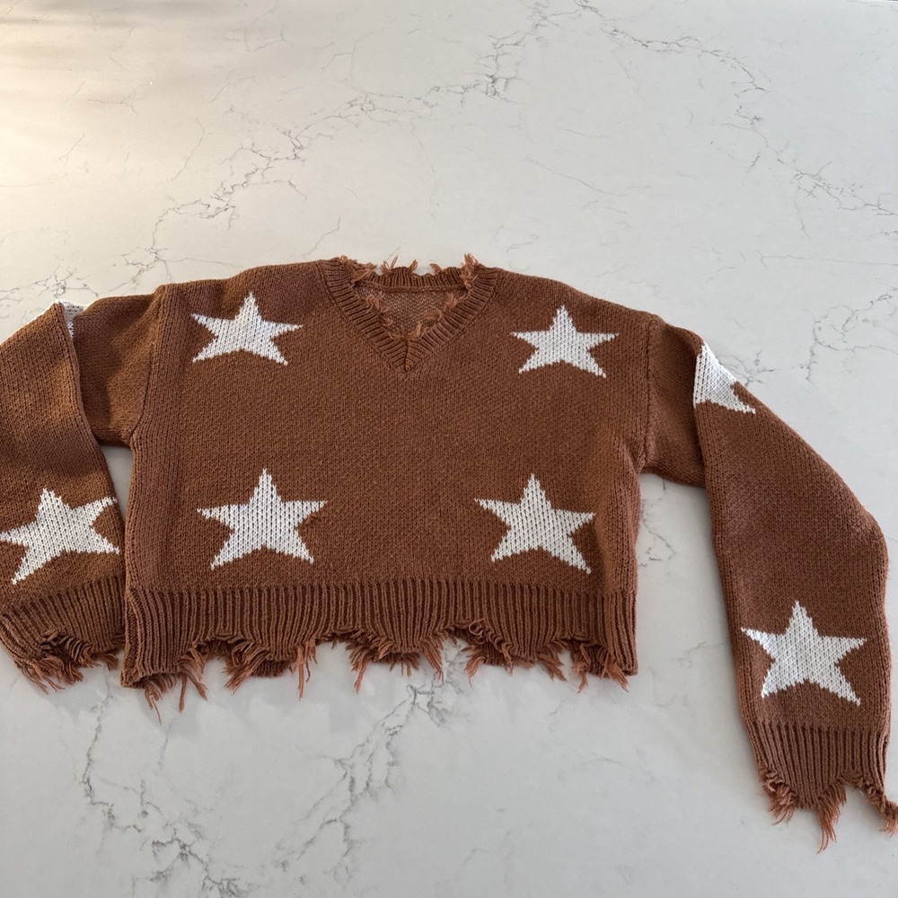 Brown Knit Sweater Unbranded Stars Crop‎ XS